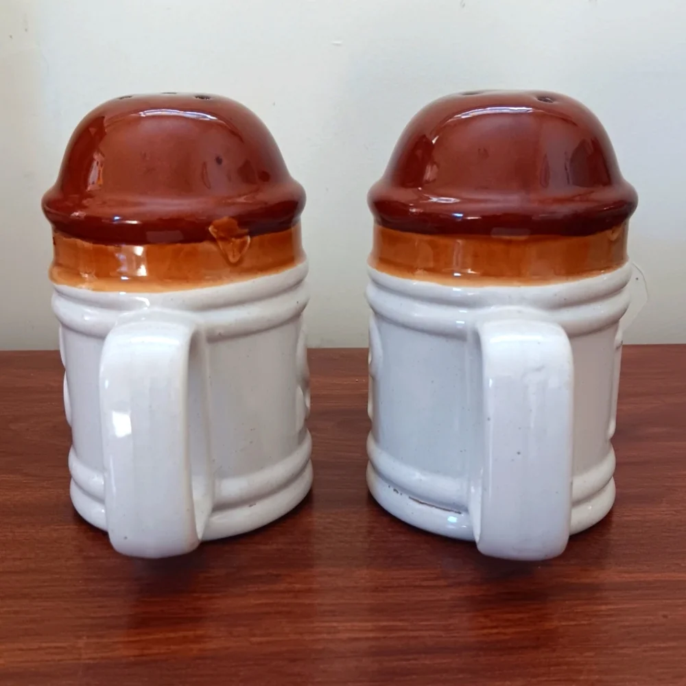 Vintage Ceramic Brown & White Glazed Salt & Pepper Shaker Set